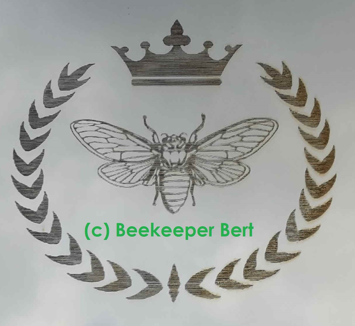 pyrography-mirror-plate-bee-crown-beekeeper-bert-artwork